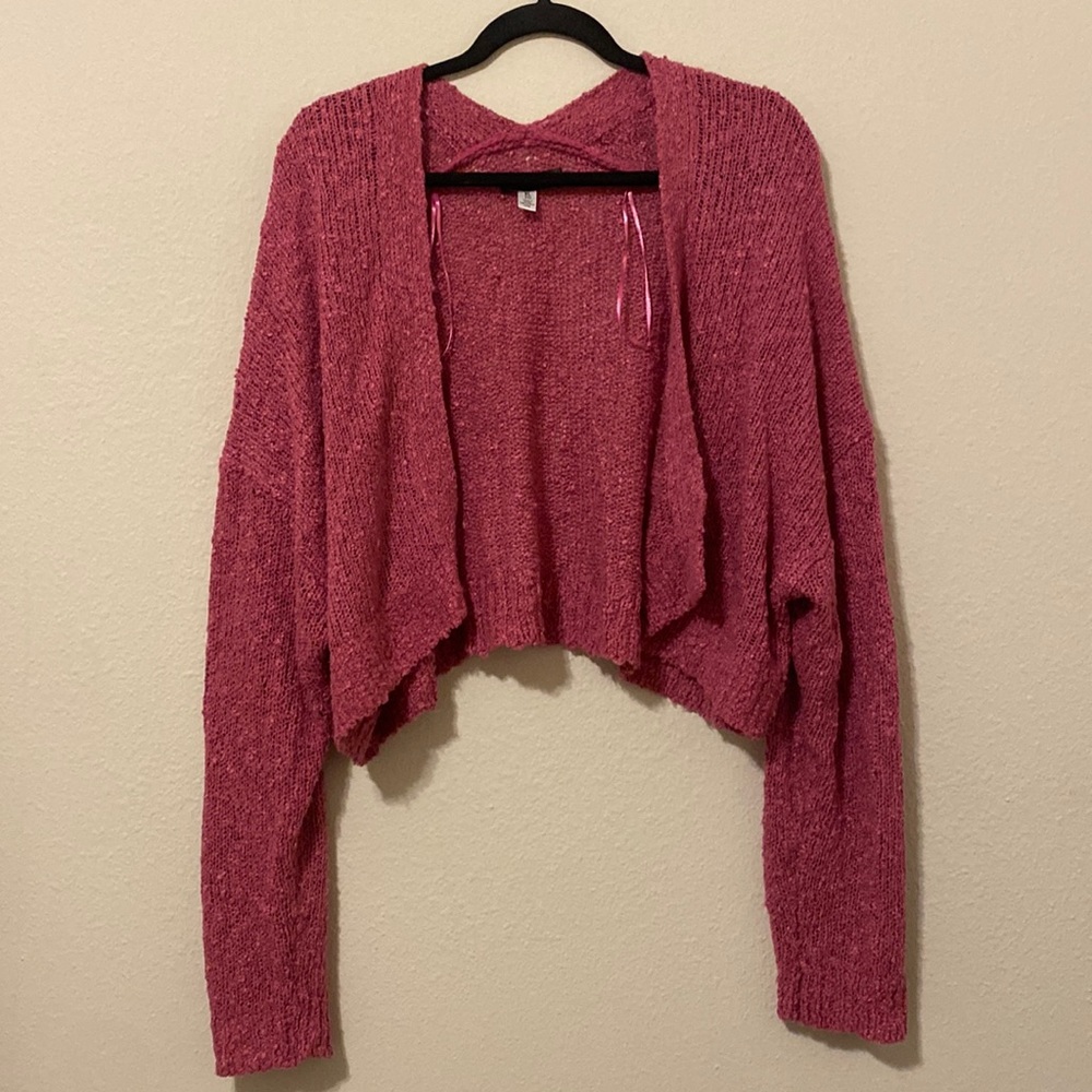 URBAN OUTFITTERS PINK TEXTURED CROPPED CARDIGAN